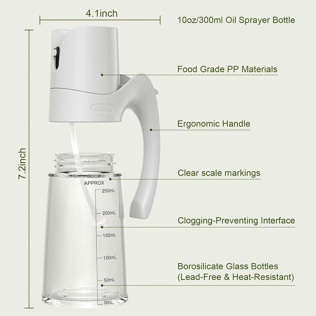 Ultrean Oil Sprayer for Cooking, 10oz/300ml Olive Oil Dispenser Bottle for Kitchen, Food-grade Glass Oil Bottle for Air Fryer, BBQ, Salad