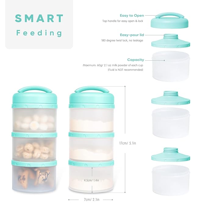 Termichy Stackable Formula Dispenser Portable Milk Powder Container, 2 Pack, Mint