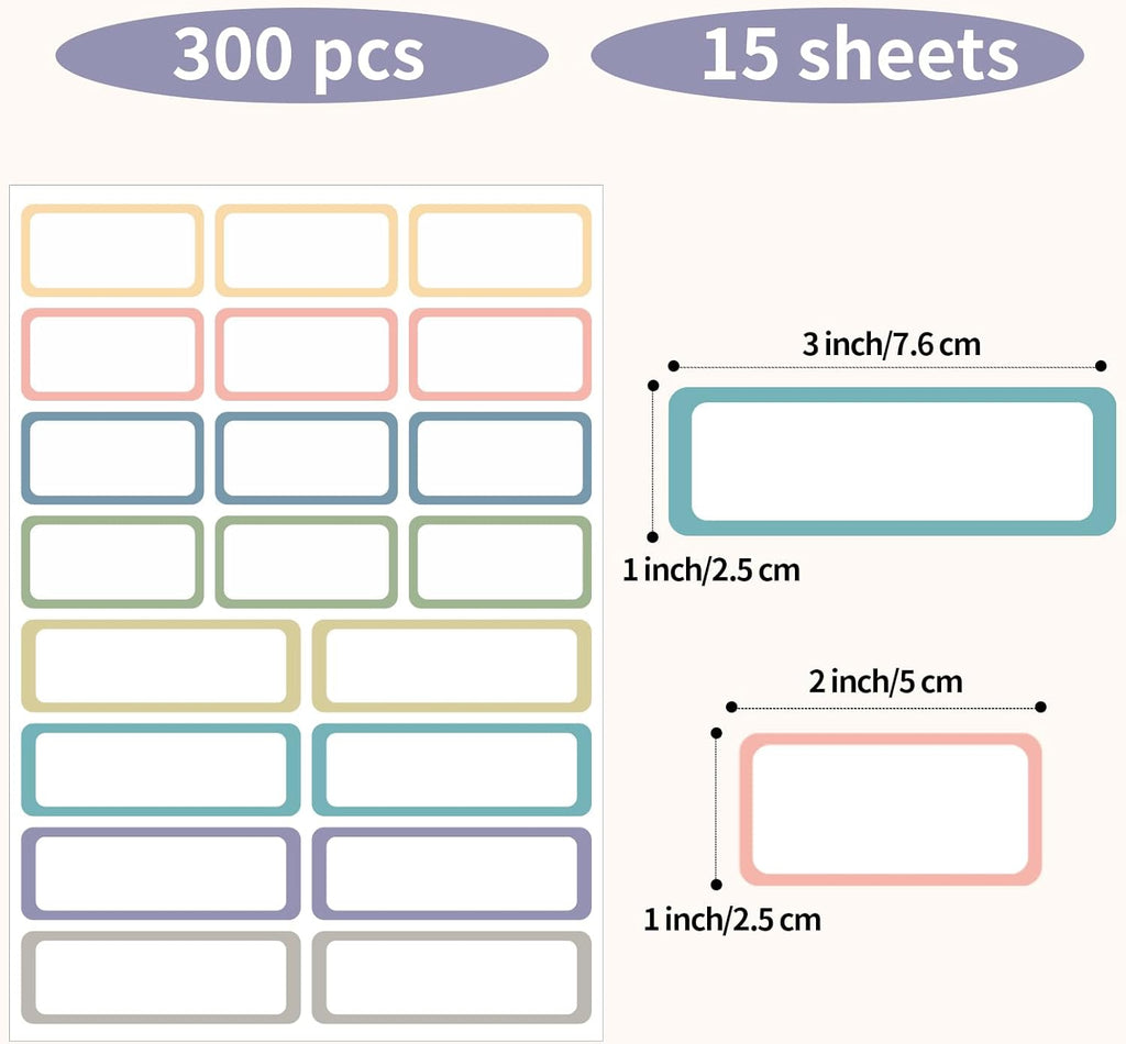 STARLIBOO Removable Labels, Removable Colored Labels Stickers, Self-Adhesive Rectangular Stickers Water/Oil/Tear Resistant for Storage/Classroom/Home (2 Size, 300 Labels)