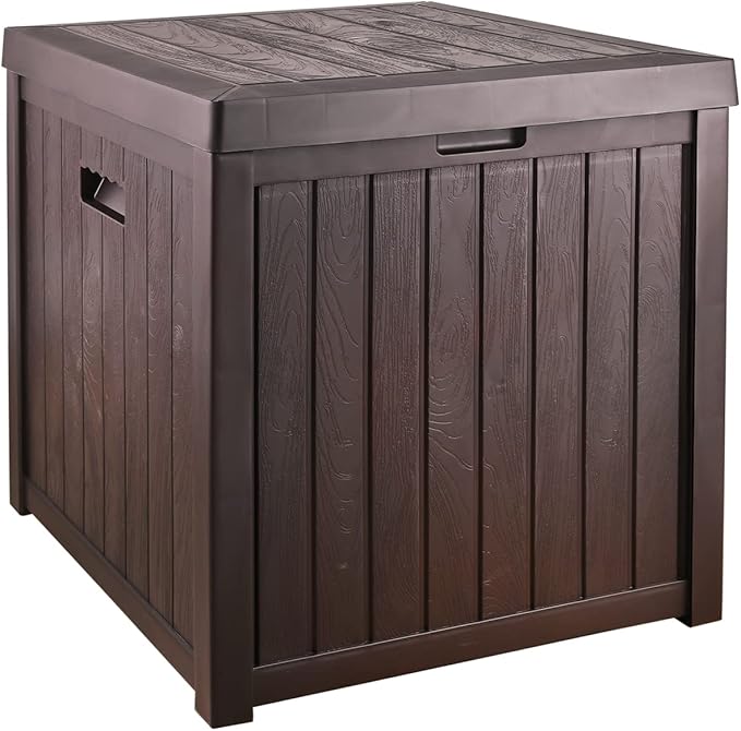 Deck Box, 51 Gallon Front Porch Package Bin Delivery Box for Outside, Small Patio Outdoor Storage Boxes Waterproof, UV Resistant Plastic Resin Pool Storage Bins with lids, Brown