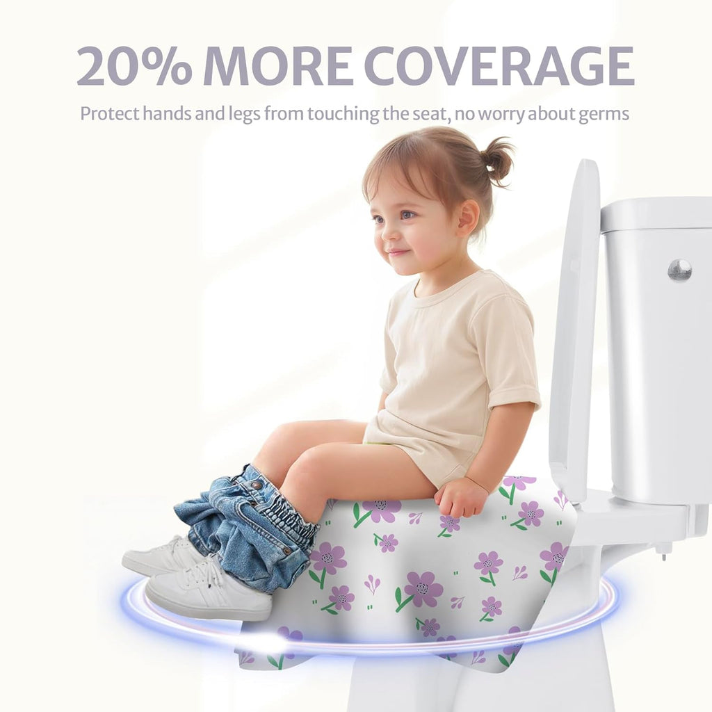 Blissful Diary 20 Pcs Toilet Seat Covers Disposable for Toddlers & Adults, Extra Large Waterproof, Portable Package for Travel, Kids Potty Training(Purple Flowers))