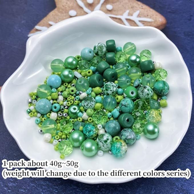 Assorted Glass Resin Beads Multi Size Colors Smooth Cracked Gravel Millet Spacer Beads for Bracelets Necklace Earring DIY Jewelry Making Craft(Light Green Series)