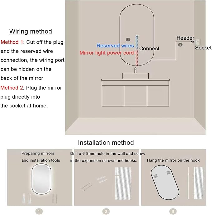 Bathroom Led Mirror ，Bathroom Mirror with LED Lights，Backlit Bathroom Mirror ，LED Mirror for Bathroom，Backlit Lighted Makeup Mirror，with Touch Sensor/Dimming/Demister pad(B,H90*W50cm/H35.4*W19.7IN)