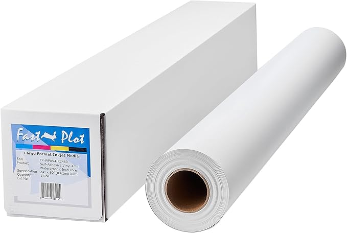 FastPlot Self Adhesive Vinyl - Waterproof 4mil - 24inch x 60ft Roll - 2inch core