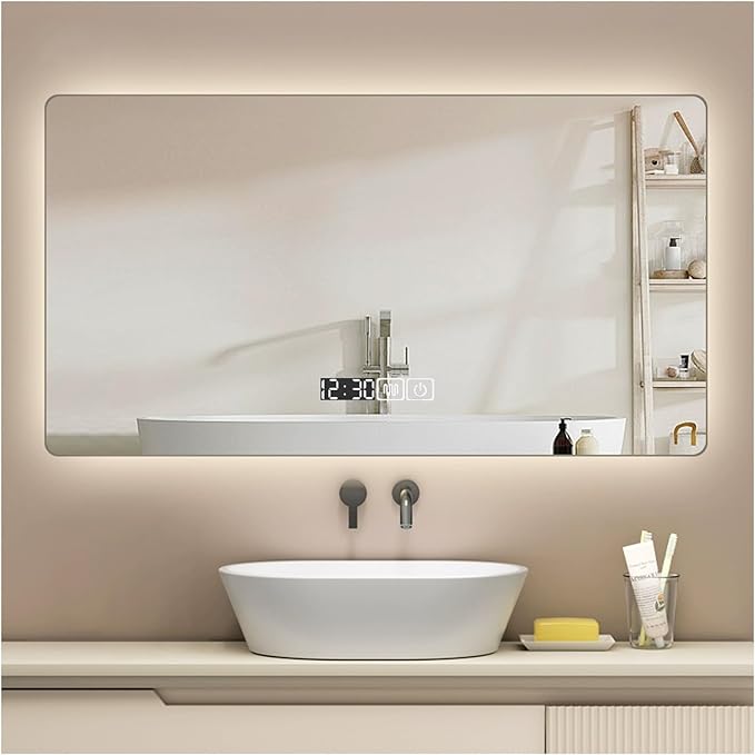 Backlit LED Illuminated Bathroom Mirror with LED Lights, Lighted Bathroom Makeup Wall Mounted Mirror with Demister Pad, Sensor Touch Switch, Horizontal/Vertical(A,H40*W60CM/H15.7*W23.6IN)