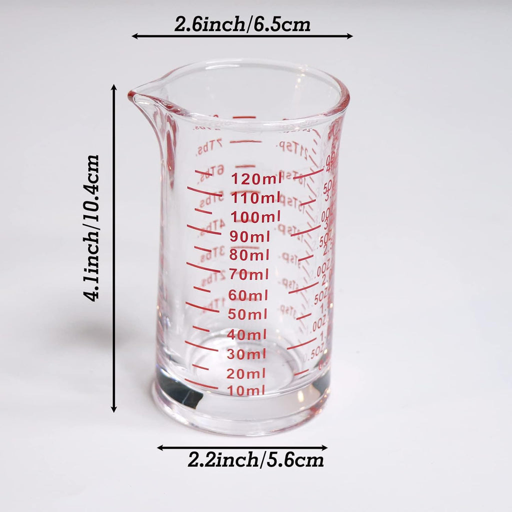 Ackers 4 Oz Glass Measuring Cup,Borosilicate Shot Glass with V-Shaped Spout-Red Line