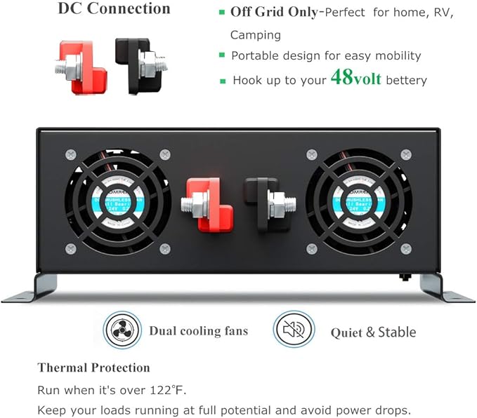 WZRELB 3500W 48V 120V Pure Sine Wave Power Inverter with 2 AC Outlets,Car Inverter, RBP-350048