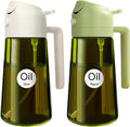 YARRAMATE 2PCS 16oz/470ml Oil Sprayer for Cooking with Stickers, Food-Grade 2 in 1 Olive Oil Dispenser Bottle for Kitchen, Premium Dark Green Glass Oil Bottle for Air Fryer, BBQ (White & Green)