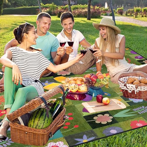 Supfitness Extra Large Picnic Blankets Waterproof Foldable (60 "x 80") Beach Blanket Waterproof Sandproof,3-Layer Thicking Mat Outdoor Packable Camping Blanket - color: Flower-1, size: 5' x 6'8" (Rectangular)