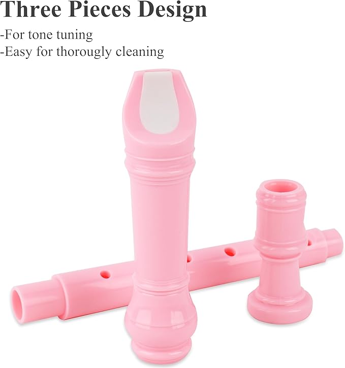 Recorder Instrument for Beginner Kids Adults,8-Hole Soprano Descant Recorder Music Flute with with Cleaning Rod & Leather Case For School Student Home Entertainment(2-Pink Rose)