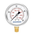 MEASUREMAN 2-1/2" Dial Size, Glycerin Filled Pressure Gauge, 0-400psi/2800kpa, 304 Stainless Steel Case, 1/4" NPT Lower Mount