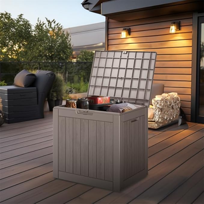 30 Gallon Outdoor Storage Box – Resin Deck Box with Lockable Lid, Waterproof Patio Furniture Storage for Tools, Garden & Yard Organization