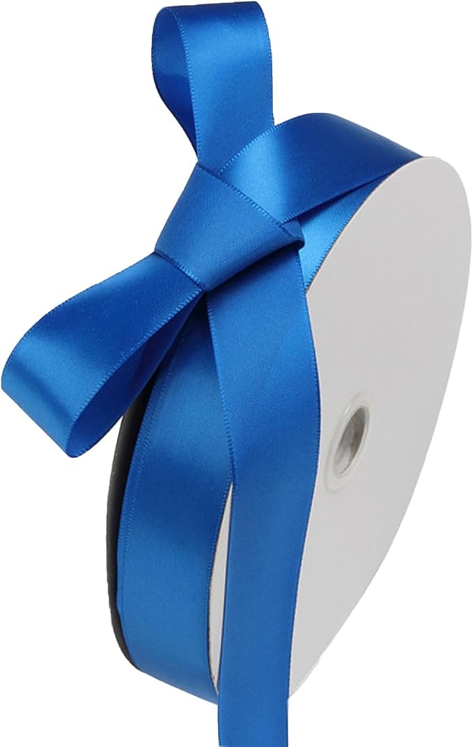 1" x 100 Yards Royal Blue Polyester Satin Ribbon Single Faced Bulk Fabric Ribbons for Gift Wrapping, Crafting, Bows Making, Flower Bouquet, Wedding, Home Decor