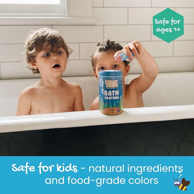 Honeysticks Super Jumbo Bath Crayons Non Toxic (7 Pack) for Toddlers 1-3 and Kids 4-8, Natural Beeswax Crayons, Food-Grade Colors, Fragrance Free, Non Irritating, Bath Toys for Bathtub, Shower, Gift