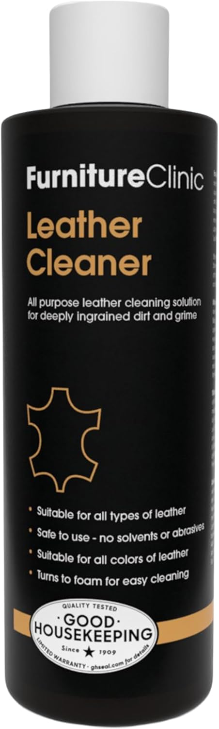 Furniture Clinic Leather Cleaner | Non-Toxic | Removes Dirt & Grime | All-Purpose Cleaning Solution for Couches, Car Seats, Purses, Shoes & Saddles | Restores All Leather Types | 8.5oz / 250ml