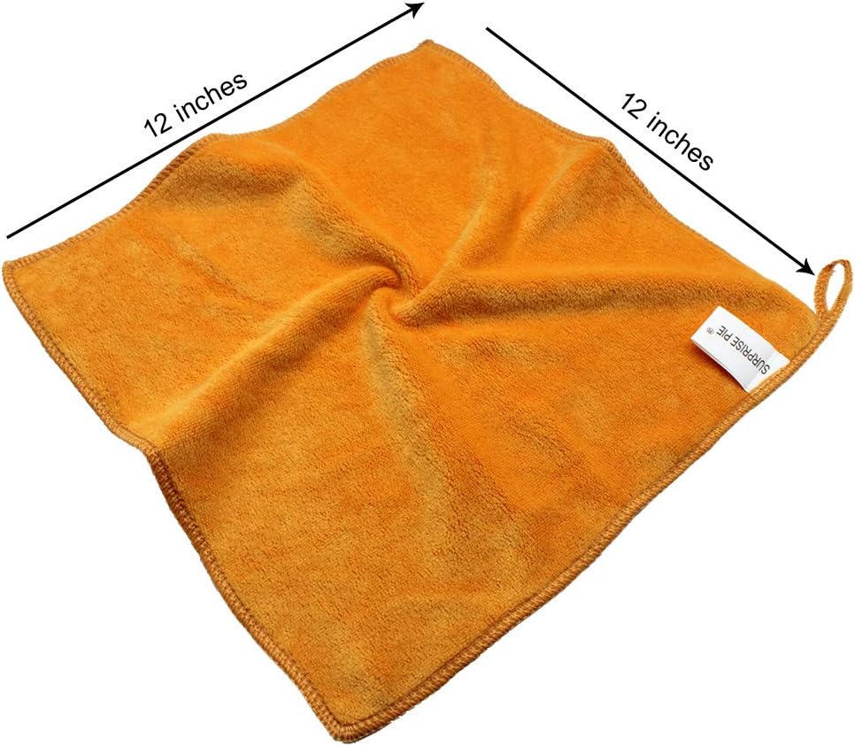 Microfiber Cloth 6Pack Cleaning Rags Absorbant Lint Free Cloth for House, Kitchen, Car, Glass, Stainless Steel, Window, Boat Cleaner-12''x 12''-Orange