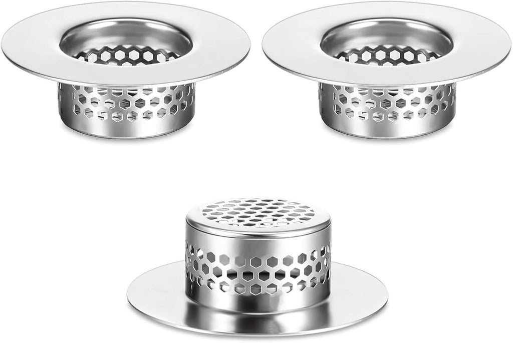 Bathroom Sink Strainer (3 Pack), Bathtub Drain Cover Lavatory Sink Drain Strainer Hair Catcher for Laundry Utility RV Sink, Stainless Steel Drain Filter. Fit Hole Size from 1.25" to 1.3"