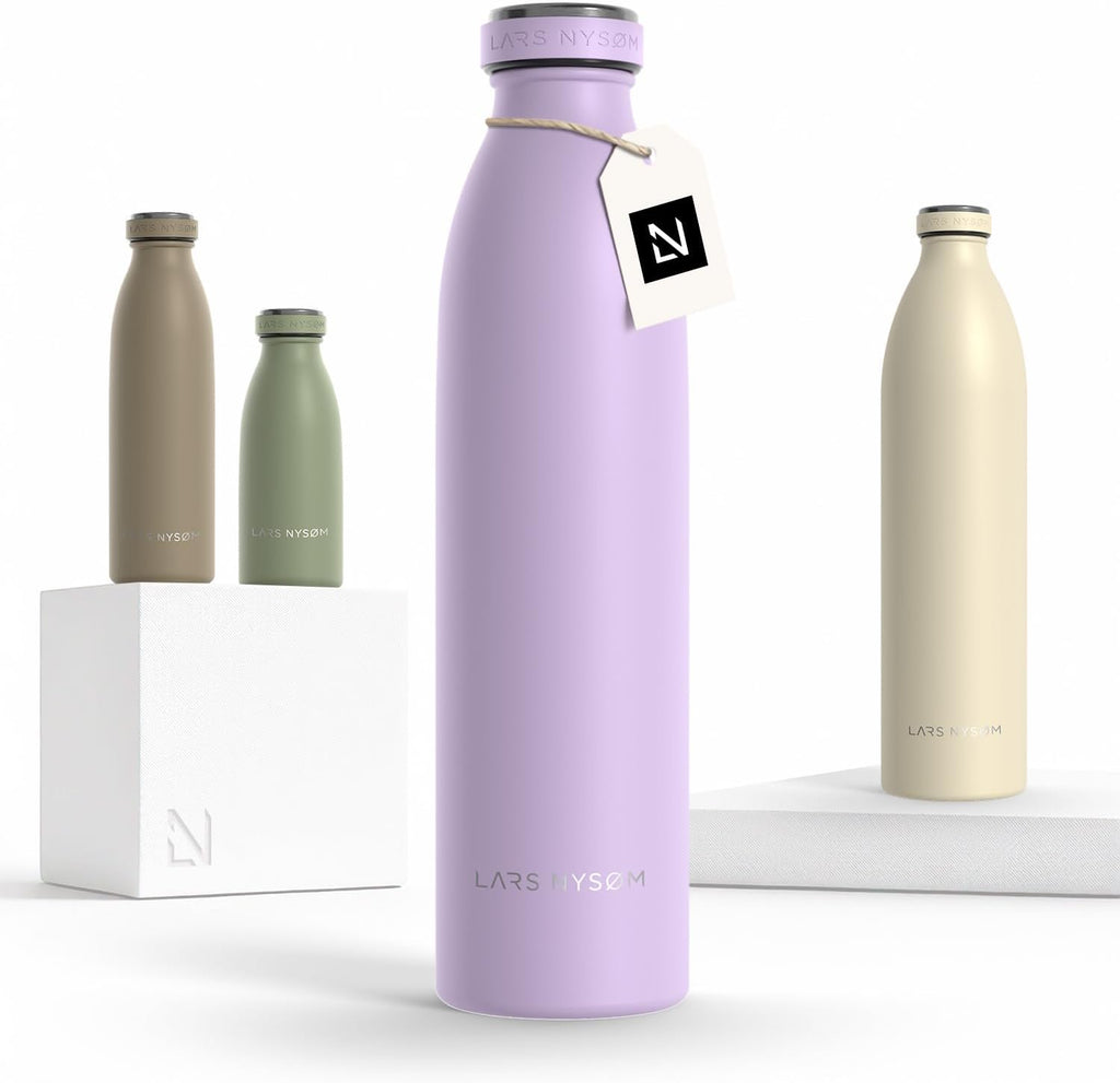 LARS NYSØM Stainless Steel Insulated Water Bottle 12oz 17oz 25oz 34oz 51oz | Insulated Thermo Flask for Hot and Cold Beverages | Leakproof Drinking Bottle (Lavender Purple, 25.4oz)