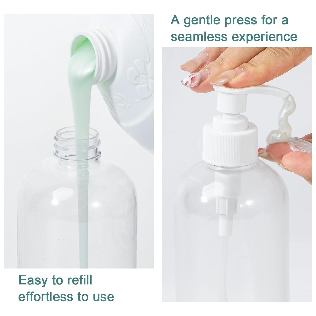 Yebeauty Plastic Pump Bottle, 3 Pack 13.5oz/400ml Stylish Shampoo Bottles Refillable Hand Soap Dish Soap Dispenser with Press for Massage Oil, Liquid Hand, Clear