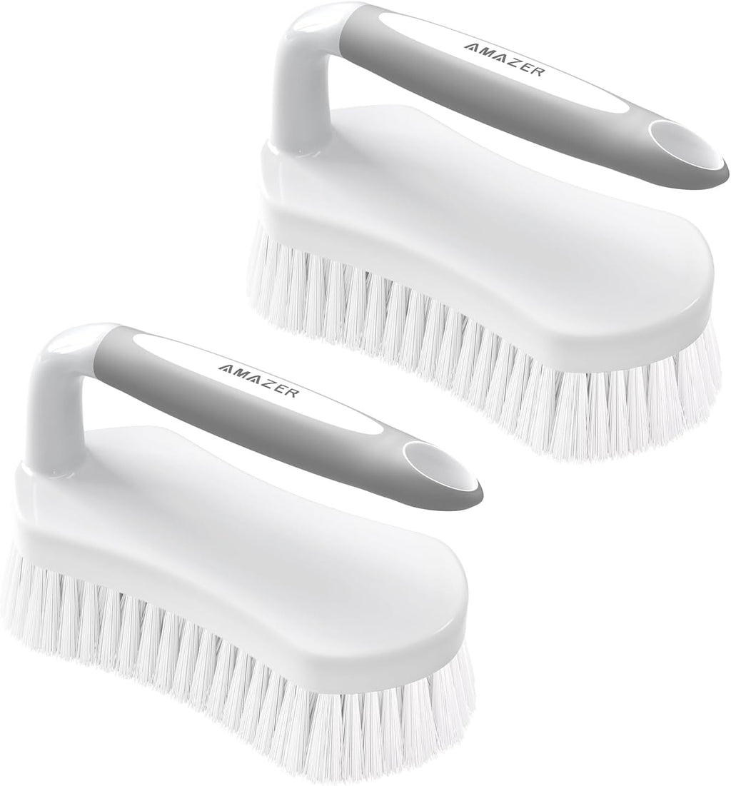 Amazer Scrub Brush for Cleaning Comfort Grip Shower Scrubber Flexible Stiff Bristles with Handle Heavy Duty Cleaner Brush for Tub Sink Carpet Floor - Pack of 2 (Grey+Grey)