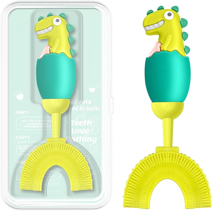 U-Shaped Toothbrush for Kids Ages 2-7， Soft Food-Grade Silicone for Sensitive Gums， 360° Teeth Cleaning Design，Training & Travel-Friendly Toddlers' Toothbrush (Light Green)