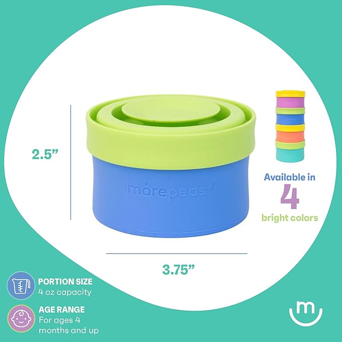 morepeas The Everything Snack Bowl - All-in-One Baby, Toddler & Kid Food Container - Travel Essential with Spill Proof Lid & Suction Base - Blueberry