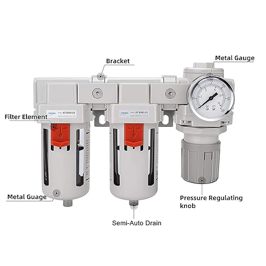 NANPU 1/2" NPT Air Drying System - Double Air Filters, Air Pressure Regulator Combo - Semi-Auto Drain, Poly Bowl