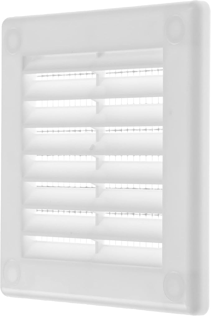 Repa Market 4 x 4 Inch (Outer) White Square Air Vent Cover - Plastic Fresh Air Intake Vent - AC Cover with Nylon Mesh Screen, Wall, Ceiling HVAC Return Air Register, Modern Soffit Vents