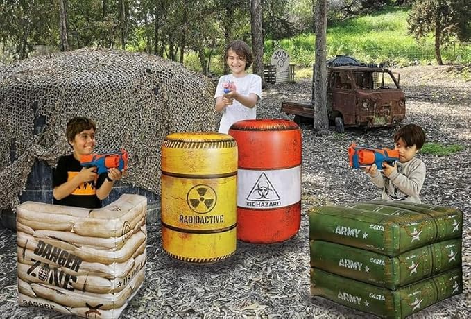 Army Boxes Combat Battlefield Inflatables, Compatible with Laser tag, Water Gun, Dart Gun, Perfect for Boys and Girls Birthday Activities. by Ninostar