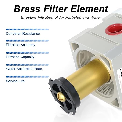 AIRZOE 1/4"NPT Air Filter Regulator Combo Piggyback,5 Micron Brass Element, Semi-Auto Drain,Air Pressure Regulator AW2000-02,0-150 psi Gauge
