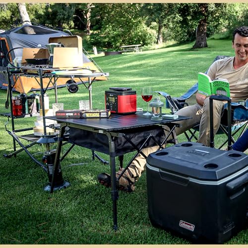 ARROWHEAD OUTDOOR 2-Pack 39" Aluminum Folding Camp Roll Up Table w/Adjustable Height, Undertable Mesh Storage, Carry Bag - color: Black 2pack