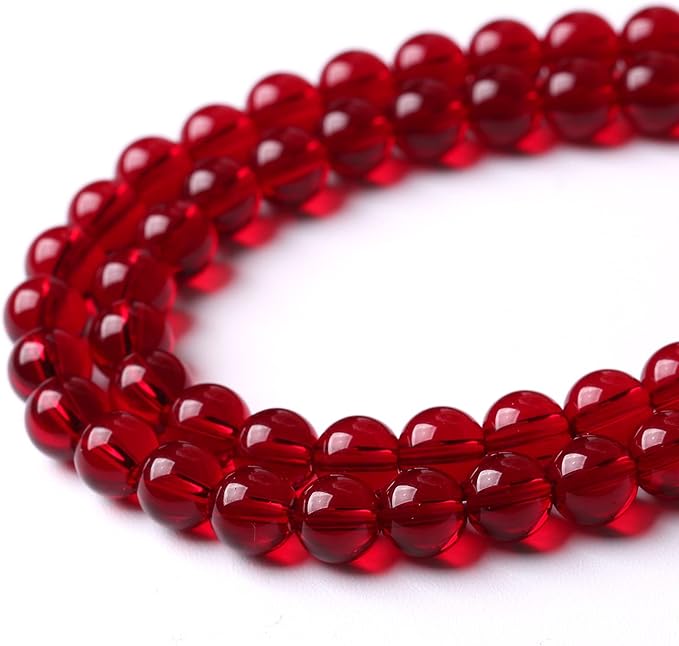 136pcs 6mm Smooth Garnet Red Glass Crystal Round Loose BeadsFor Jewelry Making DIY Bracelet Necklace Accessories 32" 2 Strand
