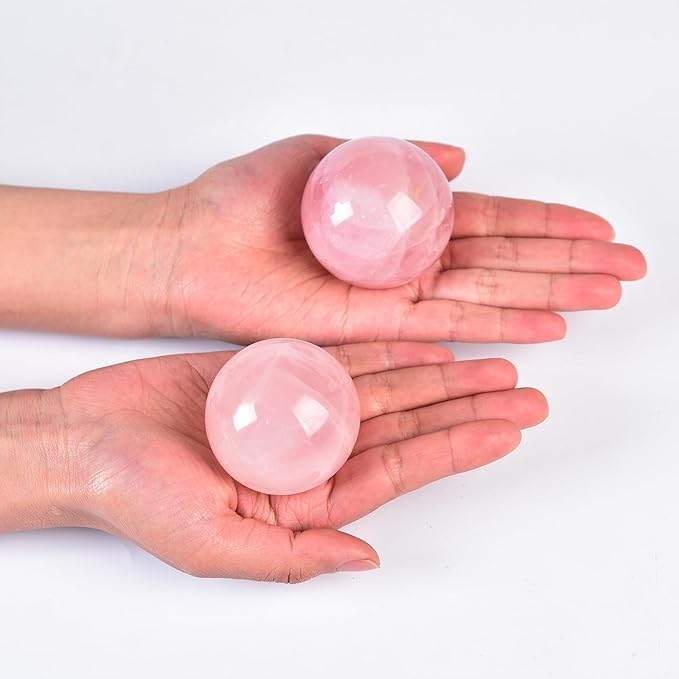 JIC Gem Natural Pink Rose Quartz Ball Sphere with Base,Class 1，5-6cm