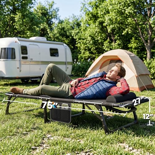 ABORON 3-in-1 Folding Patio Lounge Chair, 440LB Heavy-Duty Tri-Fold Guest Bed with Plush Cotton Cushion, No Assembly Adjustable Recliner for Office Nap, Patio Sunbathing, Poolside & Camping - color: Light Slate