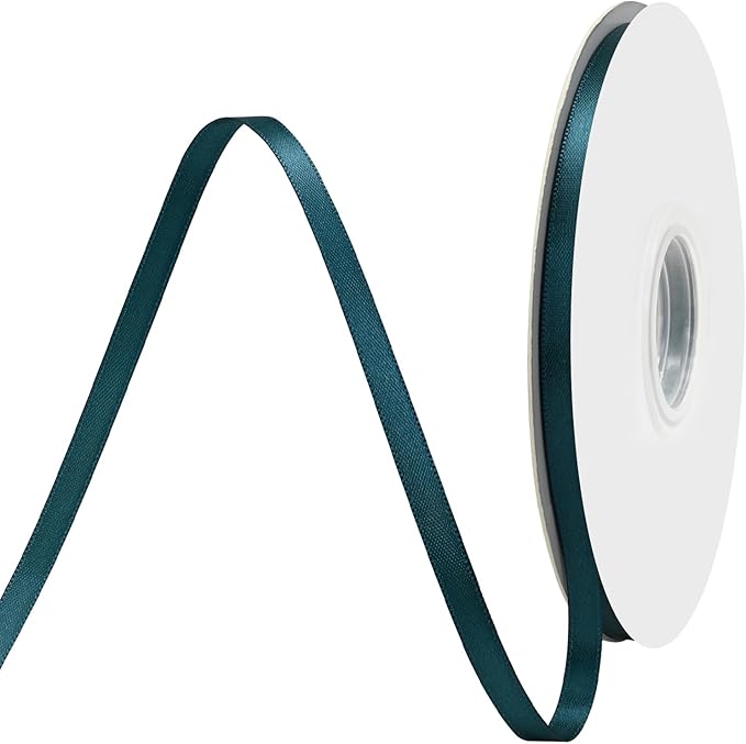 Teal Satin Ribbon 1/4" X 50 Yards Solid Color Double Faced Ribbons Perfect for Crafts Wedding Decor Bow Making Arts Sewing and More