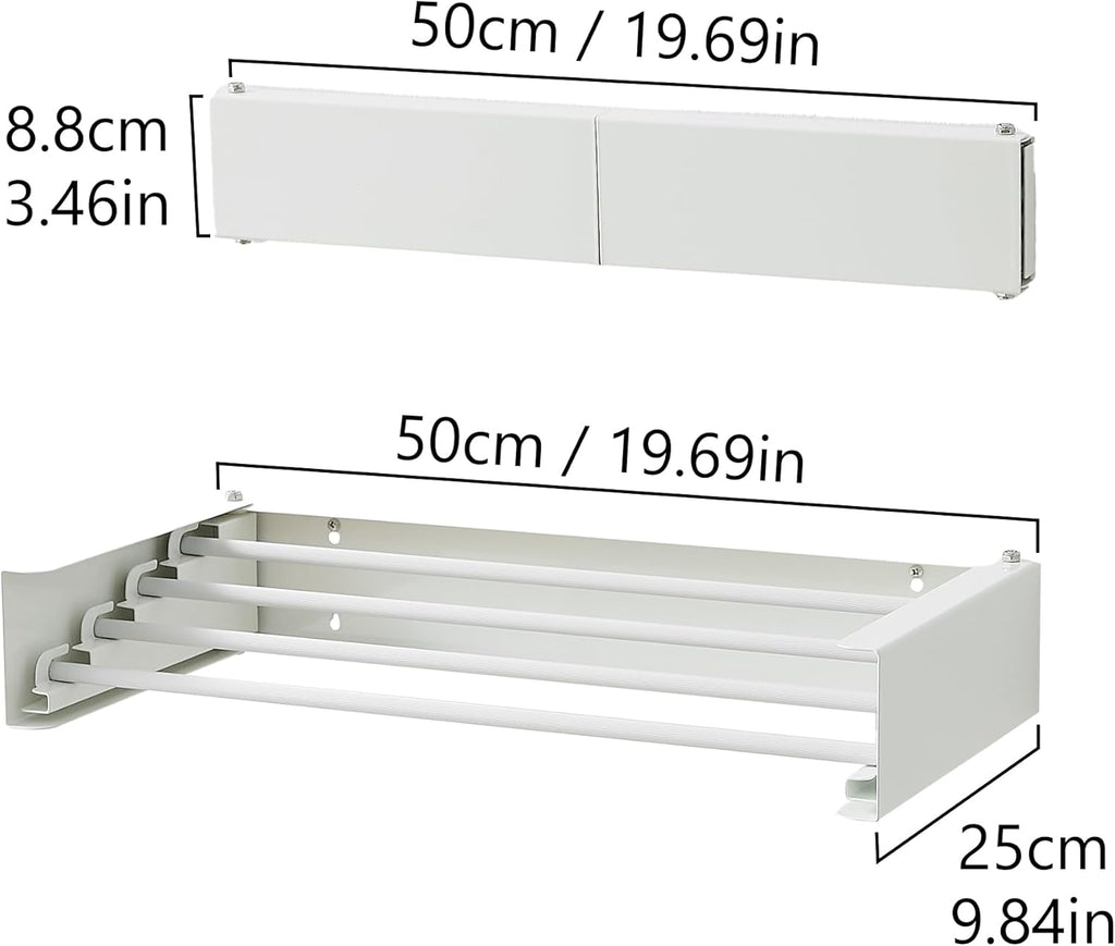 Clothes Drying Rack, Laundry Hanger Dryer Rack, Wall Mounted Drying Rack for Laundry, Foldable Drying Rack Indoor Outdoor, 19.7" Wide, 4 Aluminum Rods, 40 lb Capacity (White 19.7")