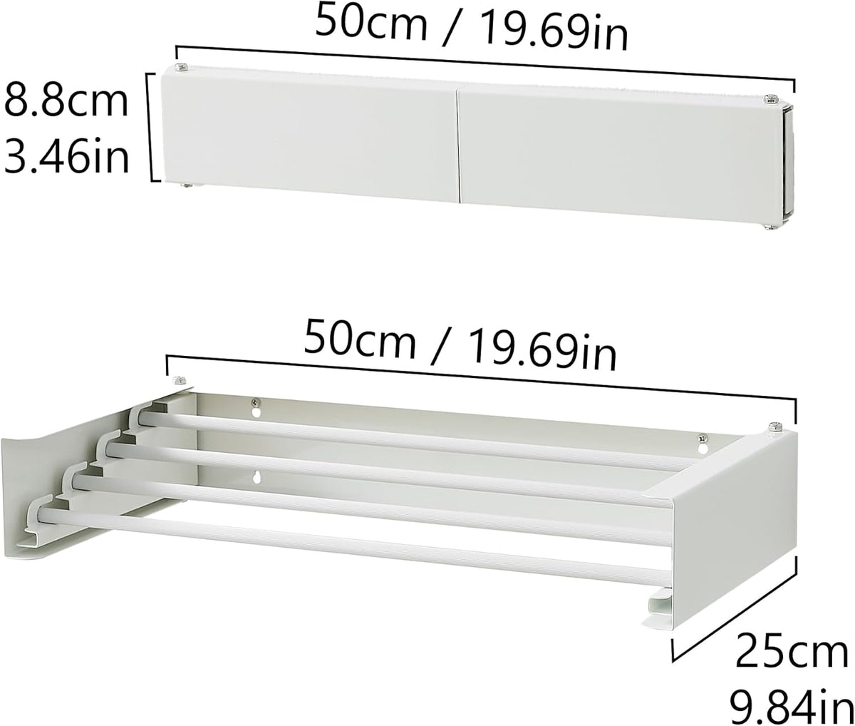 Clothes Drying Rack, Laundry Hanger Dryer Rack, Wall Mounted Drying Rack for Laundry, Foldable Drying Rack Indoor Outdoor, 19.7" Wide, 4 Aluminum Rods, 40 lb Capacity (White 19.7")