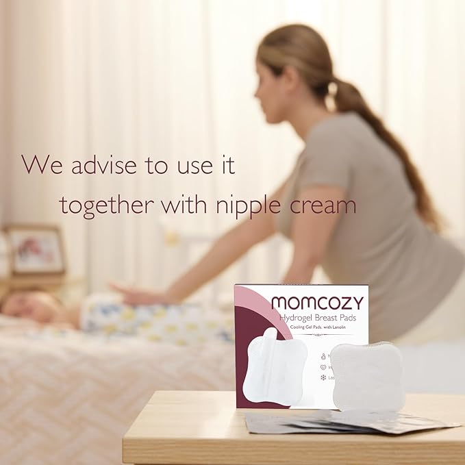 Momcozy Hydrogel Nipple Pads with Soothing Lanolin, Soothies Gel Nursing Pads Provide Instant Cooling Relief, Breastfeeding Essentials, 20 PCS
