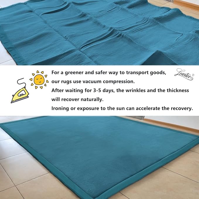 Loartee Nursery Rug Coral Velvet Crawling Rugs Mat Area Rugs Play Crawling Mat(6'8"x7'9", Blue) for Toddler Children Play Mat Yoga Mat Exercise Pads Carpet
