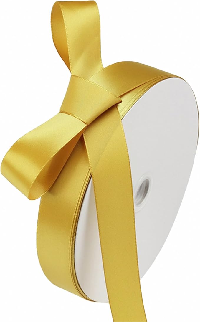 1" x 100 Yards Old Gold Polyester Satin Ribbon Single Faced Bulk Fabric Ribbons for Gift Wrapping, Crafting, Bows Making, Flower Bouquet, Wedding, Home Decor