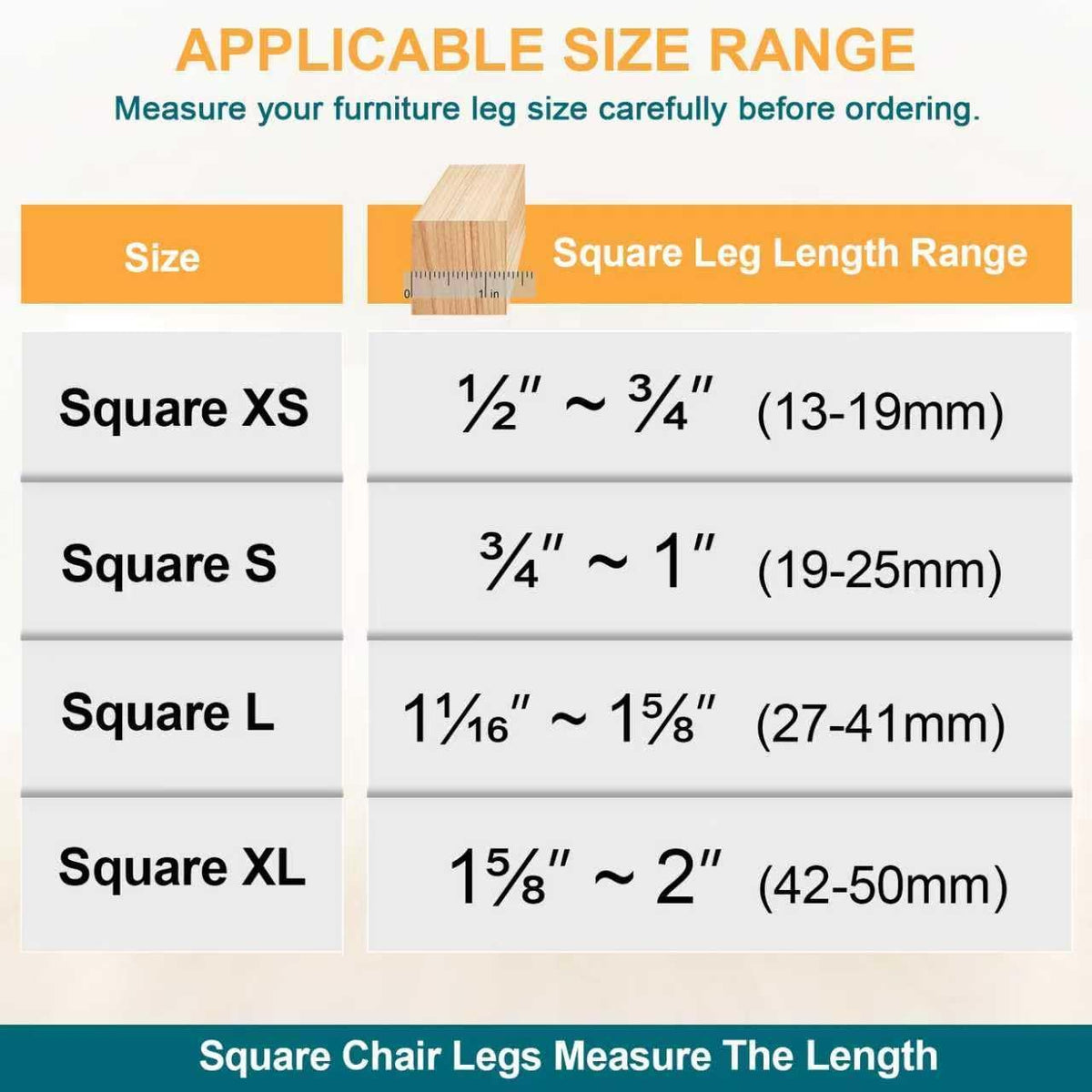 32 Pcs Square Chair Leg Protectors for Hardwood Floors,Felt Furniture Floor Protectors with Silicone Caps, Large Size (Fits Chair Legs with Side Length: 1-1/16'' to 1-5/8''")