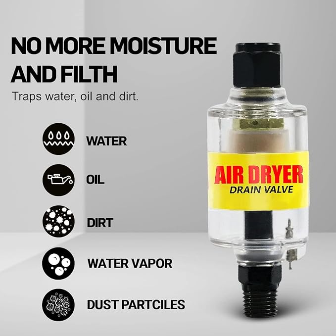 LE LEMATEC Air Dryer for Compressor - Inline Water Separator & Air Tool Oil, 1/4" NPT Moisture Separator for HVLP Spray Guns, Plasma Cutters, Pneumatic Tools, 2-150 PSI