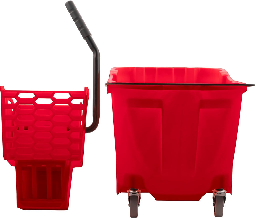 Carlisle FoodService Products Omnifit Mop Bucket with Side Press Wringer for Floor Cleaning, Kitchens, Restaurants, Office, And Janitorial Use, Polypropylene (Pp), 35 Quarts, Red