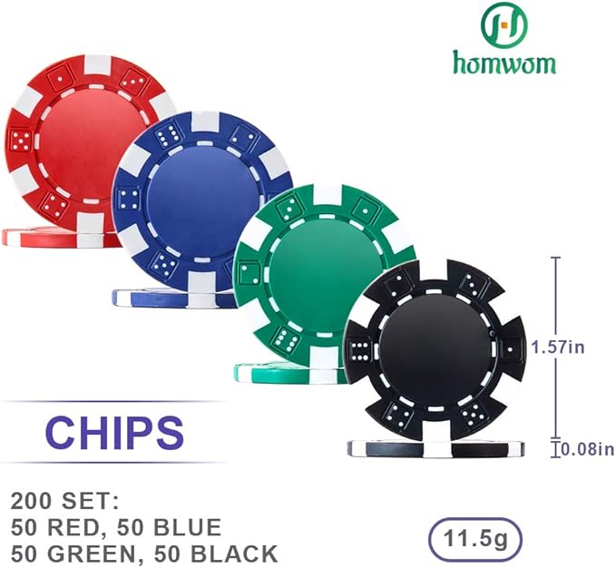 Poker Chip Set - 200PCS Poker Chips with Aluminum Case, 11.5 Gram Chips for Texas Holdem Blackjack
