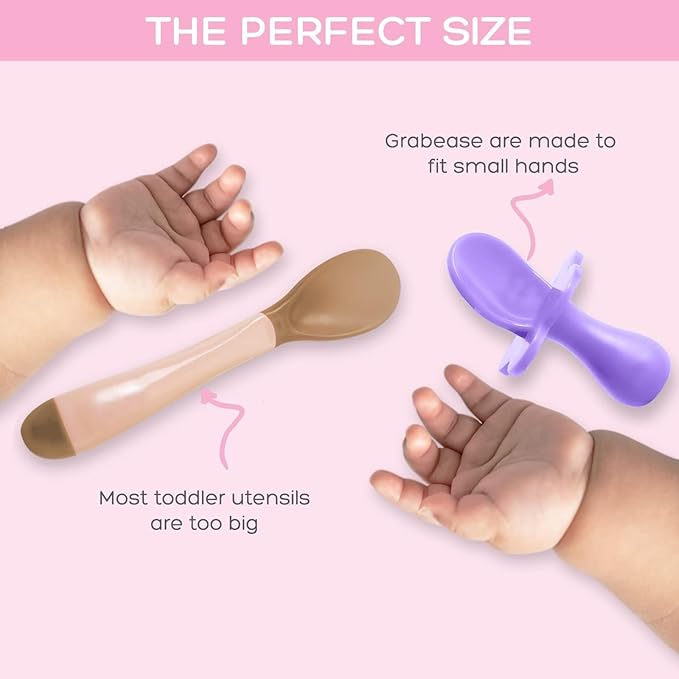 Grabease Baby Spoons Baby Led Weaning Supplies Toddler Forks Feeding, BPA-Free & Phthalate-Free for & Toddler, 2 Sets, Blush and Lavender