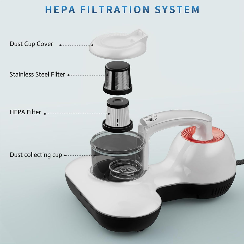 Mattress Vacuum Cleaner, Handheld UV Bed Vacuum Cleaner 16KPa & 12800 Vibrations Per/Min Upgraded Effectively Clean Up Bed, Pillows, Cloth Sofas, Carpets and Ther Fabric Surfaces
