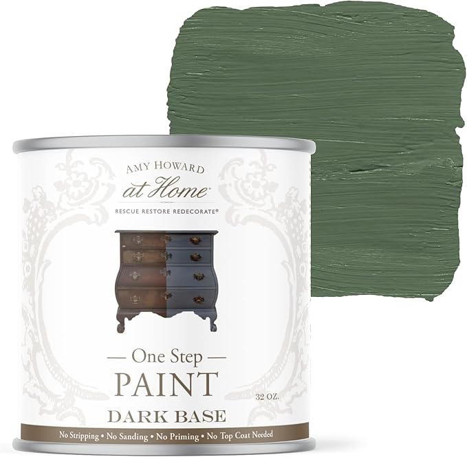 AMY HOWARD AT HOME Chalk-Based One Step Paint for Furniture, Cabinetry, Decor, Finish, and More | No Stripping, Sanding, or Priming | Dark Base | 16 Ounce | English Boxwood