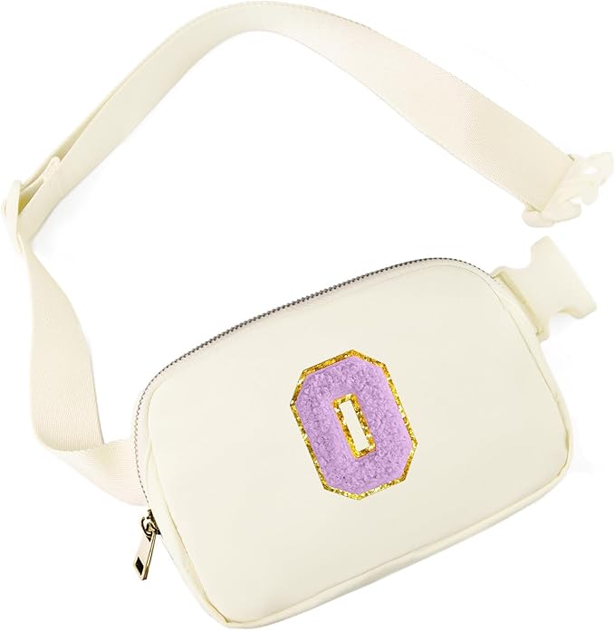 Gitus Gifts for 8 9 10 11 12 Year Old Girls Belt Bag Fanny Pack Crossbody Bags with Initial Letter Patch Cute Stuff Birthday Gifts for Teen Girls Women Personalized Trend Stuff (Ivory-O)