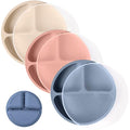 WeeSprout Silicone Plates with Lids for Babies & Toddlers (3 Pack) 100% Food-Grade Dishes for Self Feeding, Divided Design & Raised Edges for Picky Eaters, Dishwasher & Microwave Safe Weaning Supplies