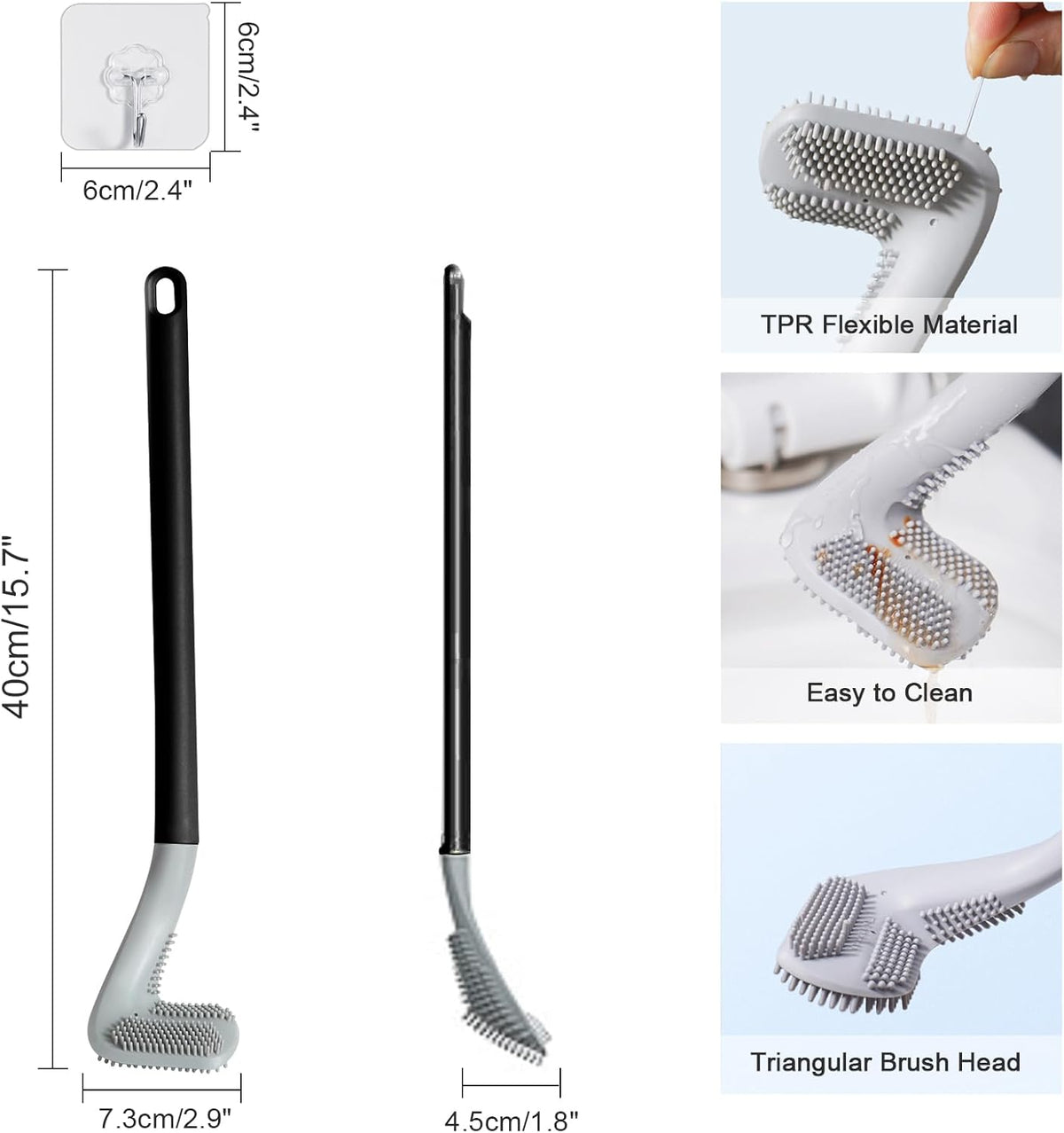 Golf Toilet Brush, Toilet Cleaning Brush, Flexible Bendable Silicone Long Handled Toilet Brush, 360° Deep Toilet Bowl Cleaning Brush,Quick Drying Toilet Brush for Bathroom with a Hook (Black)